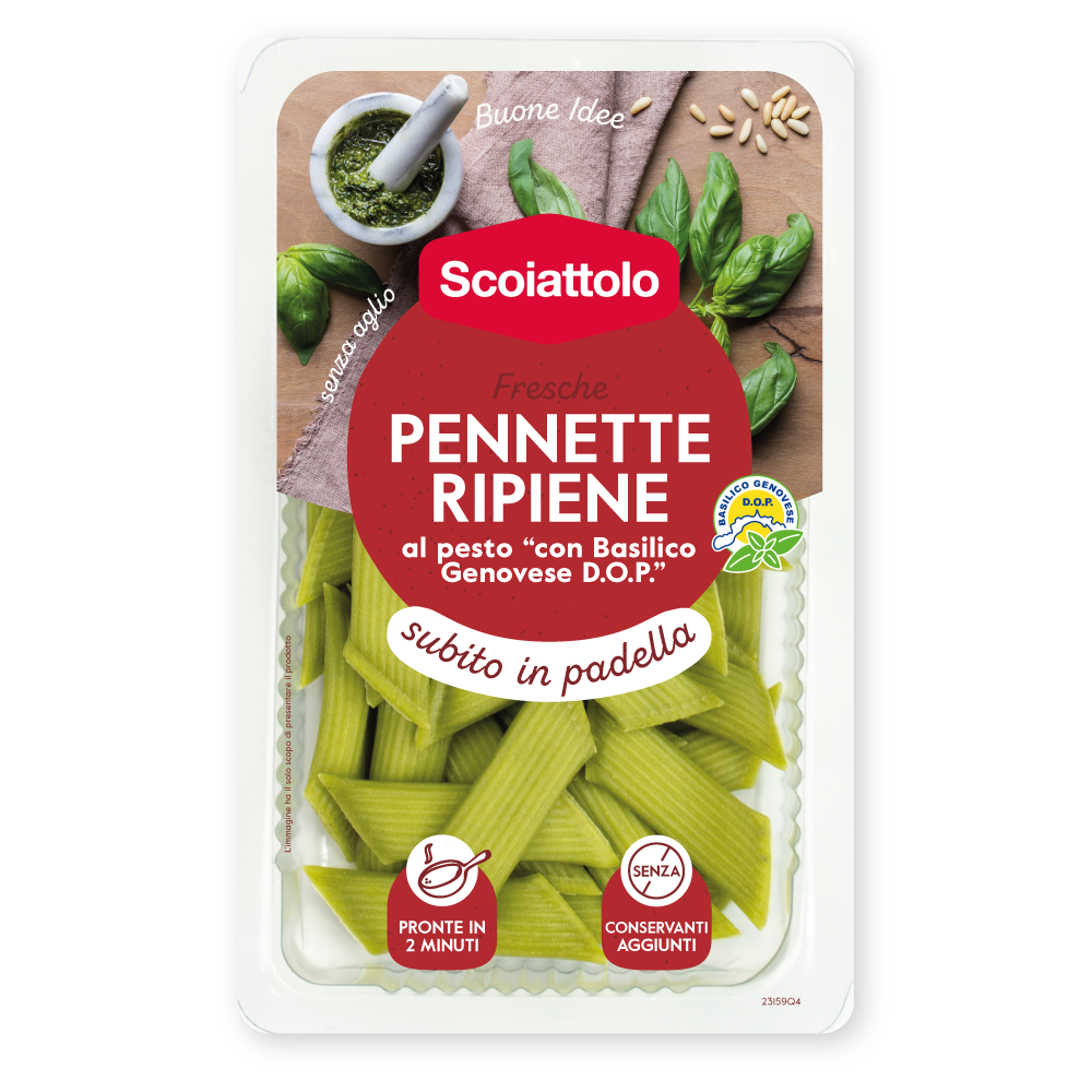 Pennette ripiene al pesto "con Basilico Genovese D.O.P."