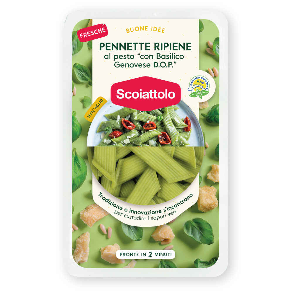 Pennette ripiene al pesto "con Basilico Genovese D.O.P."