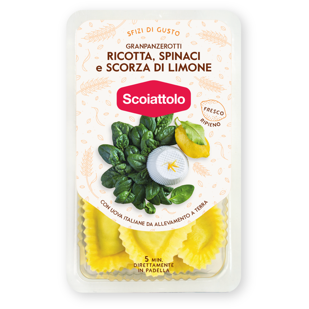 Granpanzerotti ricotta, spinaci e scorza di limone