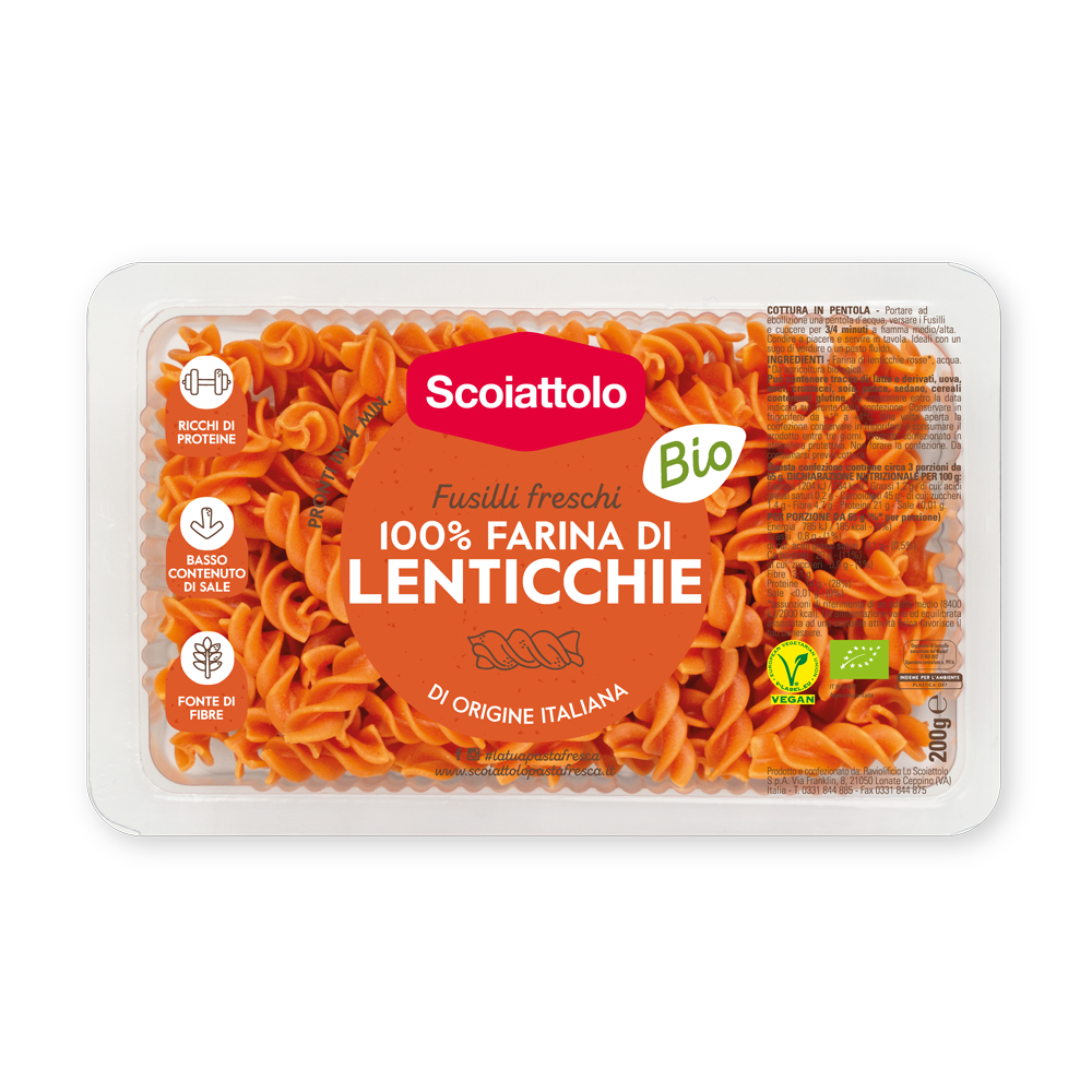 Fusilli freschi bio 100% farina di lenticchie italiane