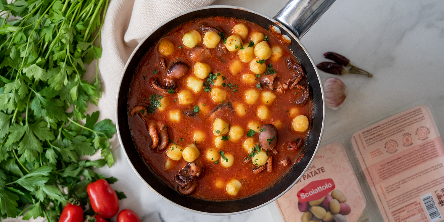 Un primo piatto con gnocchetti di patate al profumo di mare: Chicche di Patate ai moscardini affogati!