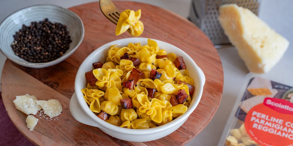 Perline al Parmigiano alla carbonara
